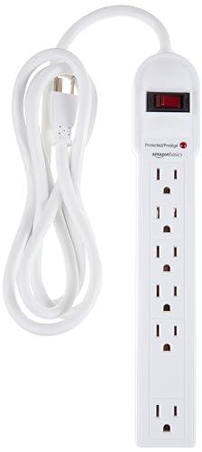 Amazon Basics 6-Outlet Surge Protector Power Strip, 790 Joule, LED Indicator, 6-Foot Long Cord, White