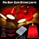 Hiboom 1 Pack 13 FT 20 LED Cups String Lights, Mini Shot Cups Fairy Light Decoration, Battery Operated Party LED Novelty Cup Decor for College Graduation Party Supplies Home (Red)