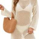 MANGOPOP Crochet Cover Up Swimsuit Coverup for Women 2026 Summer Bathing Suit Swimwear Mesh Knit Beach Dress Vacation Outfits (XL)