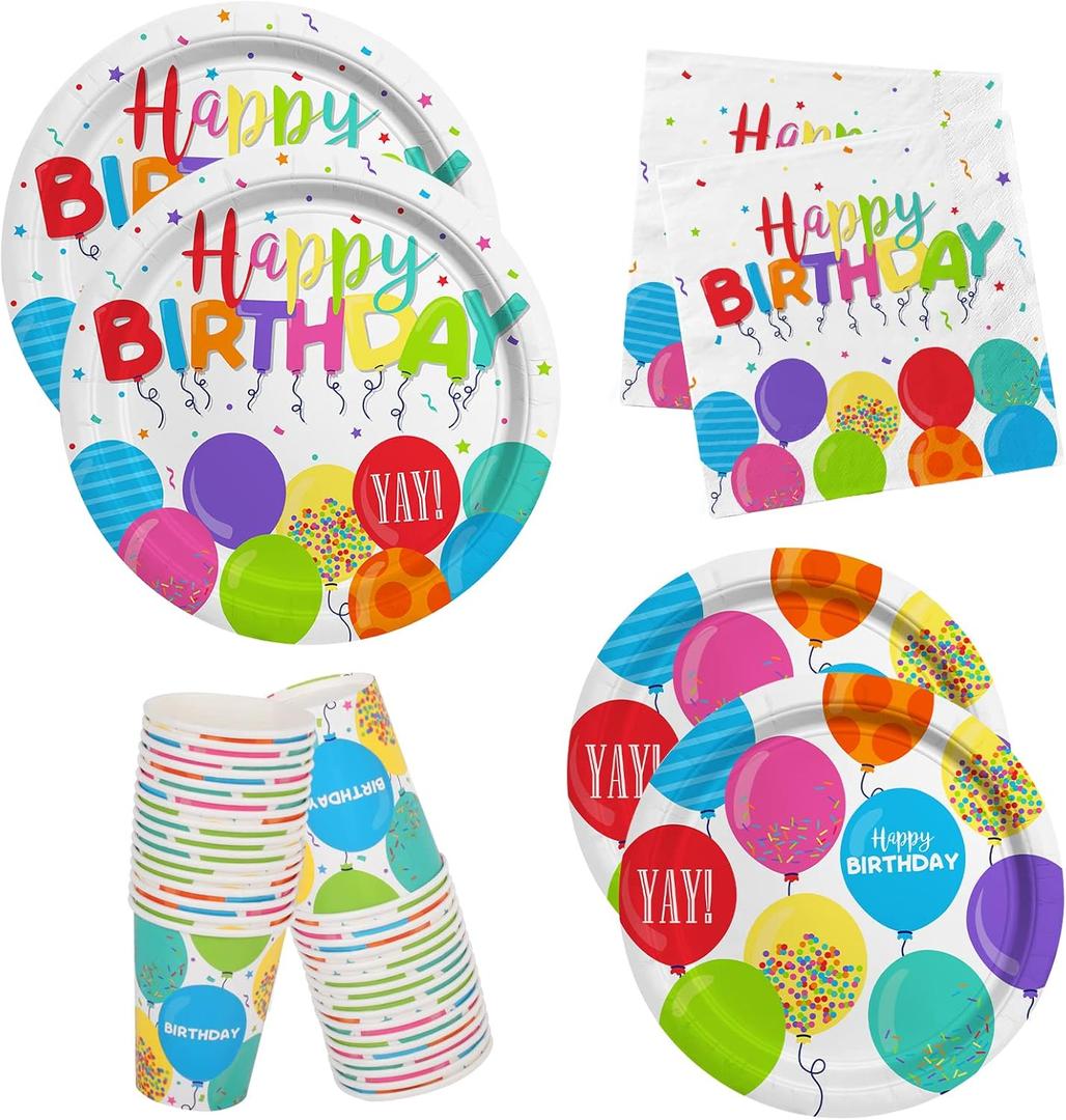 Birthday Party Supplies Disposable Paper Plates Napkins Cups for Kids Birthday Party Decorations, Serve 16