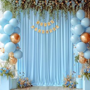 8x10FT Baby Blue Backdrop Curtains for Wedding Parties, Wrinkle Free Polyester Photography Backdrop Drapes for Baby Bridal Shower Birthday Parties Stage Background Stand Decorations 4x10ft,2 Panels