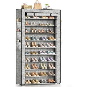 Large Metal Shoe Shelf, Tall Stackable Shoe Rack with Covers,Sturdy Storage Organizer for Entryway Garage (11.8" D x 31.4" W)