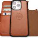 Dreem Wallet Case for iPhone 14 Pro Max, 2 Way Phone Stand, Magnetic Detachable Vegan Leather Flip Cover RFID Blocking Card Holder, MagSafe-Fit, Gift Box [Fibonacci: Caramel]