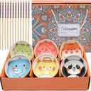 6 PCS Ceramic Rice Bowls, Cute Cartoon Small Dessert Bowl, Cereal Bowls Serving Bowl Gift Set, for Oatmeal, Ice Cream, Salads, Soups
