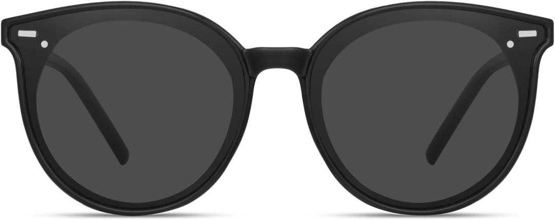 Livho Polarized Sunglasses, Retro & Oversized Shades for Women with Round Lenses (Light Black/Grey)