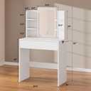 HAIOOU Small Vanity Desk with Mirror and Lights, Makeup Vanity Desk with Storage Drawer, Compact Dressing Table with 3-Tier Open Shelf for Girls Women Bedroom (White), 15"D x 29.5"W x 52"H