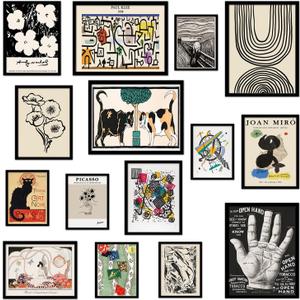 TRAMIN 15pcs Vintage Eclectic Wall Art, Eclectic Home Decor Aesthetic Colorful Art Prints, Maximalist Decor Gallery Wall Prints, Abstract Contemporary Art Funky Decor for Dorm Bedroom (Unframed)