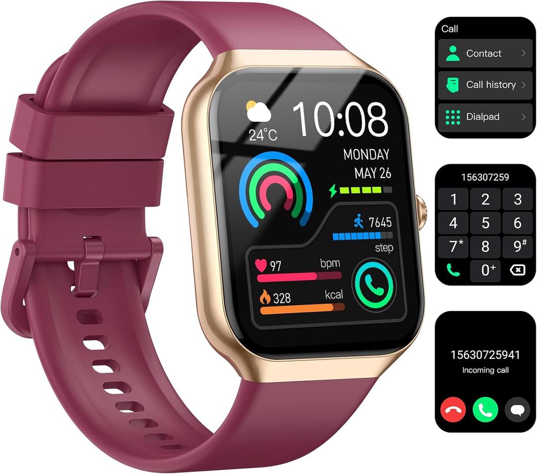 Smart Watch for Women Men, 1.96"HD Smartwatch (Answer/Make Call) with Heart Rate/Sleep Monitor/Spo2/Pedometer, 2025 Fitness Watch 113+ Sport IP68 Waterproof, Activity Tracker for Android iOS Red (Claret)