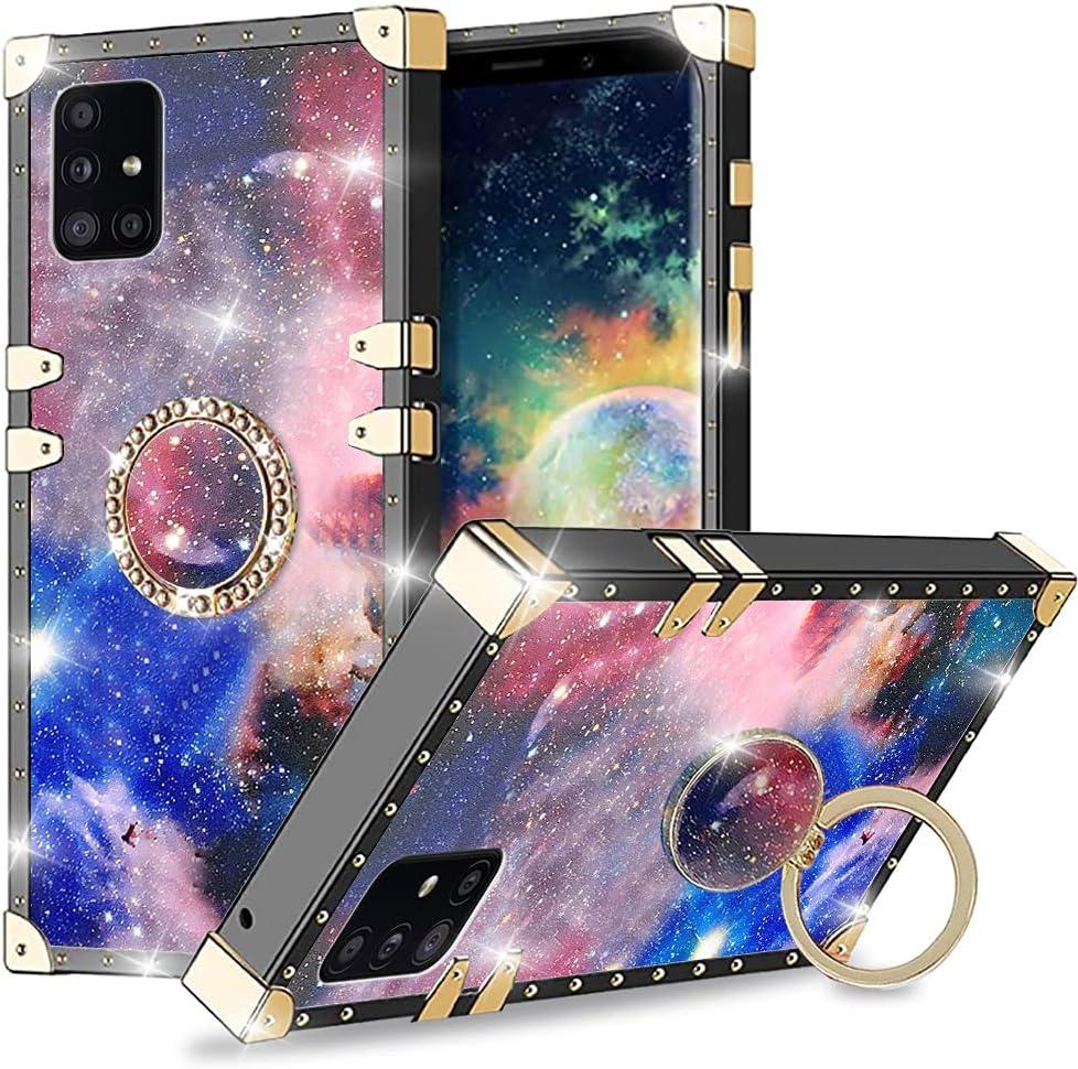 Galaxy A51 4G Case - Rectangle Retro Floral Pattern, Metal Ring Stand & Holder, Space Color