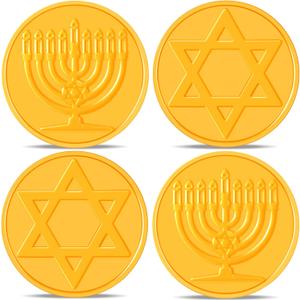 240 Pieces Hanukkah Coins Hanukkah Gelt Coins Plastic Gold Coins Treasure Hunt Coins Hanukkah Activity Party Coins with Gold Organza Bag for Treasure Hunt Game and Party Favors, 2 Styles