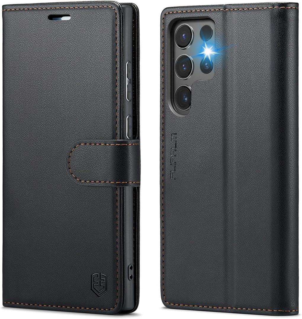 for Samsung Galaxy S25 Ultra Wallet Case with RFID Blocking Credit Card Holder, PU Leather Folio Flip Kickstand Protective Shockproof Cover Women Men for Samsung S25Ultra Phone case (Black)