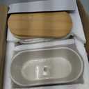 T4U Small White Succulent Planter Pots with Bamboo Tray Set of 2, Oval Cactus Plant Holder Container for Home Office Table Desk Decoration for Mom Aunt Sister Daughter Gardener