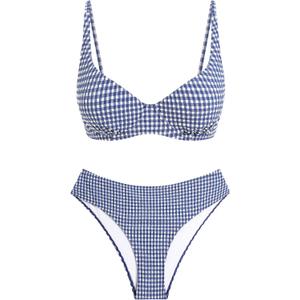 ZAFUL Womens Gingham Bikini Sets High Waisted Underwire Swimsuits Full Coverage Two Piece Swimwear Plaid Bathing Suits (Blue, S)