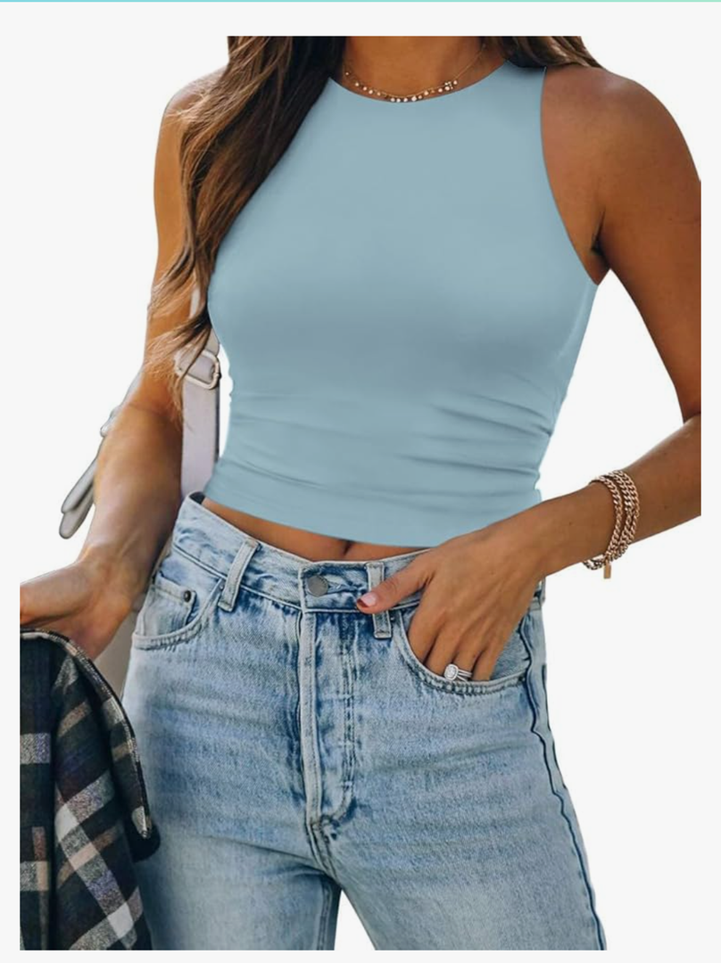 ATHMILE Womens Double Lined Crop Tank Tops Casual Basic Shirts Sleeveless Workout Tops Cute Summer Clothes Teen Girls, Size XL