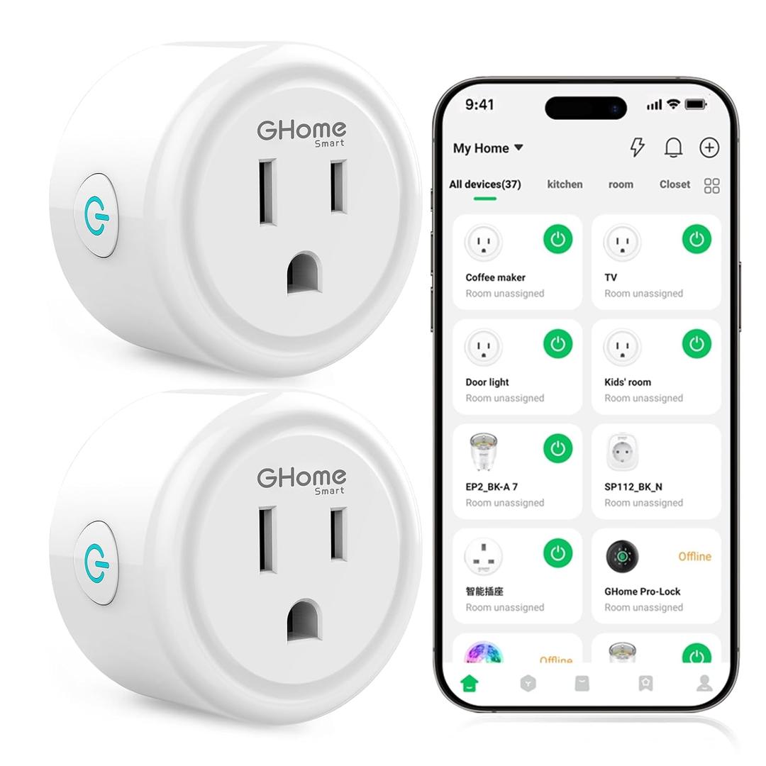 GHome Smart Plug, WiFi Smart Plugs Work with Alexa and Google Home, Smart Outlet Timer with APP Remote Control, 2.4GHz Wi-Fi Only, No Hub Required, ETL FCC Listed, White