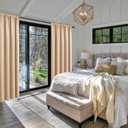 JIUZHEN Blackout Curtains for Bedroom Thermal Insulated,Noise Reducing Room Darkening Rod Pocket Curtains for Living Room, Set of 2 Panels with Tiebacks, 42 x 63 inch Long, Beige