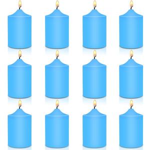 12 Pack 2x3 Hand Poured Dripless Pillar Candles, Soy Candles, Non-Toxic, Unscented, Smokeless, for Power Outages & Emergency (Blue)