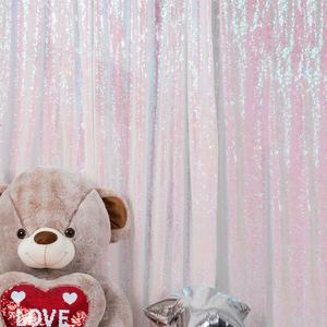 JYFLZQ White Iridescent Sequin Backdrop Curtains 8ft x 8ft 1 Panel Glitter Photo Booth Backdrops Sparkly Photography Background Drapes for Parties Wedding Bridal Showers