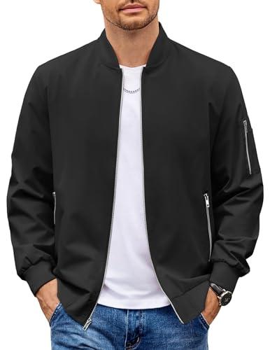 COOFANDY Men's Bomber Jacket Casual Lightweight Jackets With Zippered Pocket Fashion Stylish Spring Fall Windbreaker (L, Black)