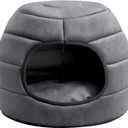 Hollypet Coral Velvet Cat Bed, 161612.5 inches 2 in 1 Foldable Cave, Self-Warming High Elastic Foam Pet Bed for Cats, Dark Gray