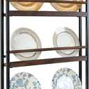 MyGift 3-Tier Wall Mounted Plate Display Rack Industrial Matte Black Metal & Dark Burnt Wood Storage for 6-10 Inch Plates, Decorative Plate Holder for Kitchen or Dining Room, 22.2 X 3.2 X 27 Inches