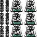 12 Pcs Soccer Party Favors 24 oz Soccer Gift Water Bottle with Drawstring Bag Set Goodie Bags for Sports Team Gifts Birthday Decoration