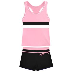 Nokecina Girls Bathing Suit Size 7-8 Years Old Dark Pink Vest Tankini Kids Swimwear with Breathable Shorts