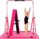 MARFULA Foldable Gymnastic Bar for Kids Ages 3-12, 9 Height Levels, 200 lbs Weight Capacity, 5 Ft Length Gymnastic Kip Bar with Mat, Gymnastic Equipment for Home and Gym Center Indoor Outdoor Use
