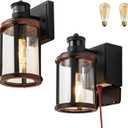 Outdoor Lights with GFCI Outlet, Motion Sensor Porch Lights for House 3 Modes, Dusk to Dawn Exterior Light Fixture Wall Mount,Waterproof Wall Sconce with Seeded Glass for Garage,Patio,2 Pack