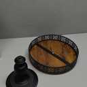 Wood Cake Stand, 12 Inch Rustic Wedding Cupcake Holder, Footed Dessert Display Riser with Metal Base, Hosting Pedestal Essential for Charcuterie Decor Birthday Baby Shower Tea Party, Black