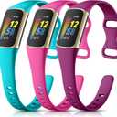 Maledan Sport Band Compatible with Fitbit Charge 5 Bands/Charge 6 Bands for Women Men, Waterproof Silicone Slim Thin Wristband Replacement for Fitbit Charge 5 Fitness Tracker, 3 Pack Fuchsia/Rose/Teal