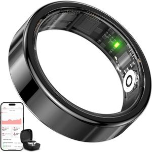 Smart Ring Health Tracker,Heart Rate&Sleep Tracking Wearable,Waterproof Fitness Ring for Women/Men,Free Subscription,Scratch-Resistant and Scratch-Free Smart Ring Fitness Tracker (Black, 12)