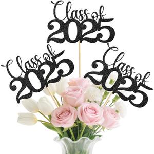 Graduation Decorations 2025, 20Pcs Class of 2025 Graduation Centerpieces for Tables, Double-Sided Black Grad Table Centerpieces with Sticks, Grad Party Decoration Supplies