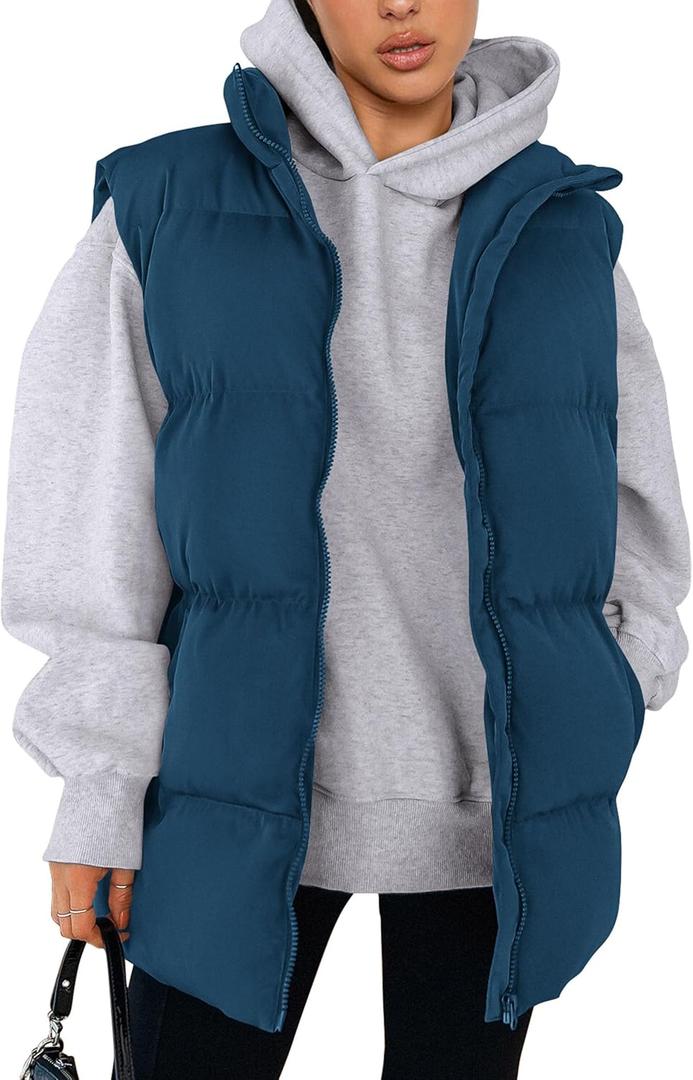 PRETTYGARDEN Women's Puffer Jacket Vests 2026 Fall Casual Sleeveless Stand Collar Zip Up Coats Warm Winter Outerwear (Dark Blue,Large) (Blue)