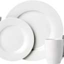 Amazon Basics 16-Piece Porcelain Dinnerware Set, Microwave and Dishwasher Safe, Service for 4, Plates, Bowls and Mugs, White