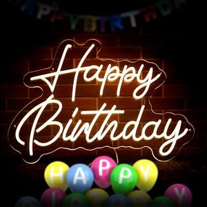 Happy Birthday Neon Sign for Party, Super Large Size 22.8x7.9Inch Birthday Neon Letter Signs for Wall Room Backdrop Decoration (warm white 12V)