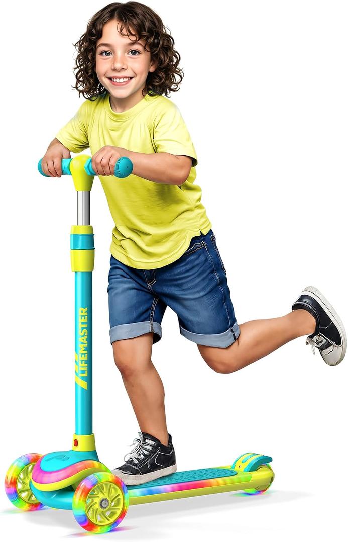 3-Wheel Kids Scooter with Multi-Color Lights on Deck & Wheels 5-Height Adjustable Handlebar, Wide Anti-Slip Deck, Child Safety Certified, Boys & Girls Ages 3+ Supports Up to 150 lbs