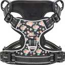HEELE Dog Harness, No Pull Adjustable Padded Reflective Harness for Dogs with Handle for Walking Training, Flower-Black, L