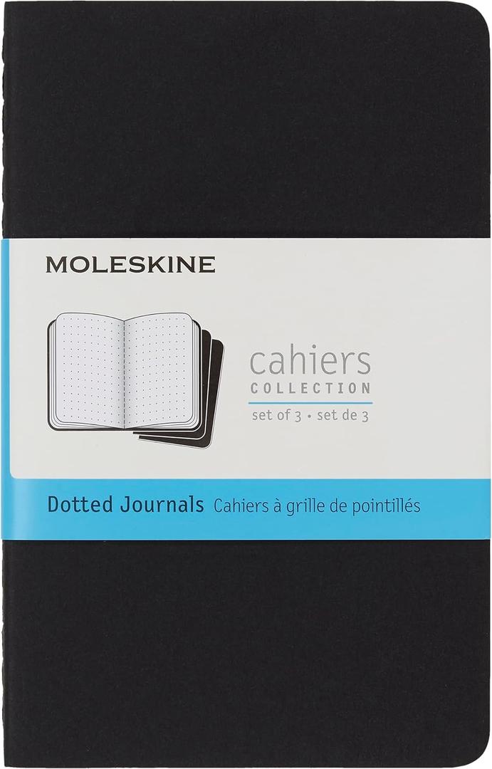 Moleskine Cahier Journal, Soft Cover, Pocket (3.5" x 5.5") Dotted, Black, 64 Pages (Set of 3)