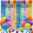 29Pcs Cute Pink pig Party Decorations,Rainbow color 3.3x6.6ft Tinsel Foil Fringe Curtains Banners and Multicolour Balloons for Cartoon Theme Birthday Decorations Boys and Girls Party Supplies