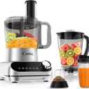 Camic Blender & Food Processor Combo, 600W, 6 Functions for Smoothies,Chopping, Slicing, Shredding, Grinding, Dough & More, 72-oz.Blender Pitche, 64-oz.Processor Bowl, 13-oz.To-Go Cup,6-oz.Grinder Cup,(Sliver) (Premium Version, Silver)