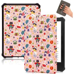 Fancity Case Compatible with 7" All-New Kindle Paperwhite (12th Generation, 2024) & Kindle Colorsoft Signature Edition, PU Leather Soft TPU Cover with Hand Strap Smart Sleep/Wake, Cat Circus