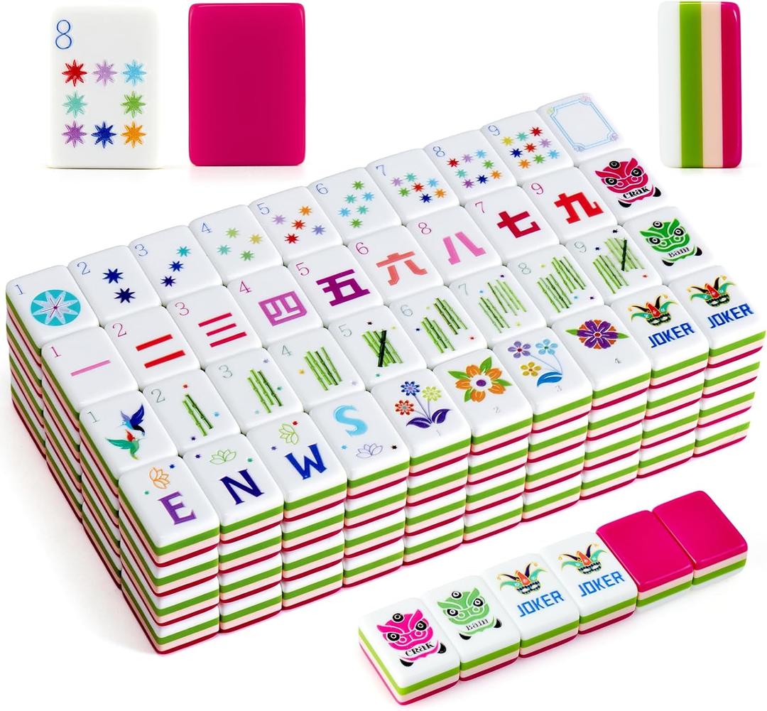 American Mahjong Tile Set(4 Layer), 1.2”Mahjong Tile Set with Carrying Bag, 160 Pink Travel Mahjong Set, 4 All-in-One Rack/Pushers & Accessories, Unique Gifts for Fathers Day Mahjong Enthusiasts, 1.2 x 0.9 x 0.5 inches