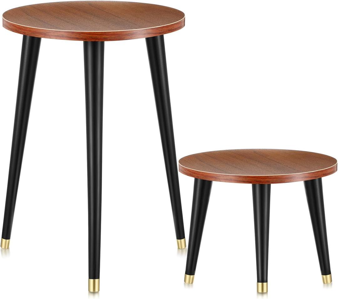 2 Pcs Indoor Plant Stand Mid Century Vintage Wood Modern Flower Pots Holder Round Side Table End Table Plant Stools for Living Room Corner Balcony Decor(Walnut Wood Color)