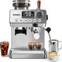 Espresso Machine with Grinder,20 Bar,44 Grind Setting,Milk Frother | Stainless Steel Coffee Machine, Easy-Clean, PID Temp Control, Built-in Grinder, Latte, Cappuccino, Americano & Hot/Cold Brew