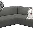 Sectional Couch Cover L Shape Stretch Sofa Covers Washable Jacquard Corner Couch Slipcover Non Slip Sectional Slip Cover U Shaped Furniture Protector for Pets Dogs (Charcoal Grey, X-Large)
