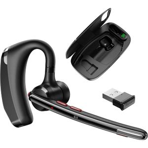 Bluetooth Headset V5.3, Wireless Headset with Dual Noise-Canceling Microphones, Portable Charging Case, 300H Standby Time, Hands Free Headphones for Computer/Cell Phones, Trucker/Home/Office/Work