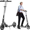 Scooters for Kids 8-12, Teens & Adults - Lightweight, Foldable, 8-Inch Big Wheels, Hand Brake & Bell, 4 Adjustable Height Levels, 240 lbs Max Load, Perfect for School, Campus and Park Rides (Black)