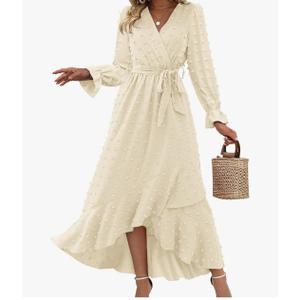 BTFBM Long Sleeve Maxi Dresses for Women Swiss Dot Boho Flowy Slit Cocktail Wedding Guest Dress Spring Clothes 2026 XL