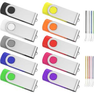 ABLAZE 1GB Flash Drive 10 Pack, USB 2.0 Memory Stick with Lanyards Swivel Thumb Drives Bulk Pendrive U Disk for Data Storage (Mixcolors)